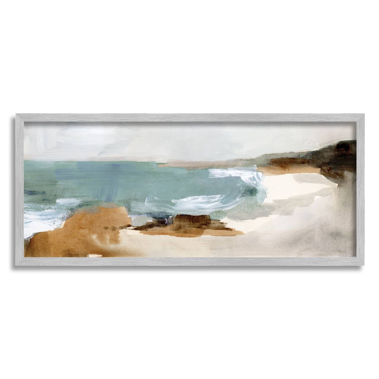 Stupell Industries Cloudy Grey Beach Landscape Abstraction Crashing Waves in Gray Frame Wall Art